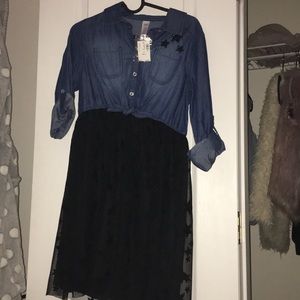 A half denim half lace dress.